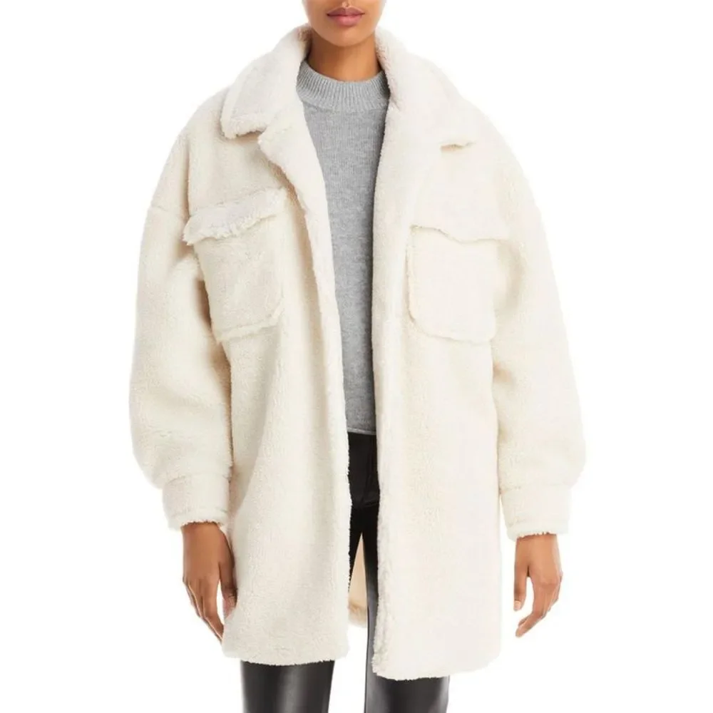 Aqua Womens Ivory Sherpa Short Cold Weather Faux Fur Coat Outerwear NWOT